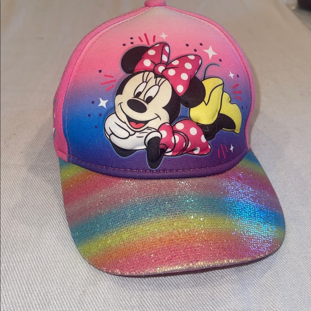 Disney Girls Minnie Mouse Rainbow Brim Velcro Strap Hat OS